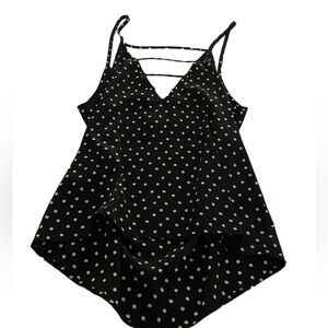 Painted Threads S Small Black White Camisole Blouse Shirt Open Strap Baby Doll